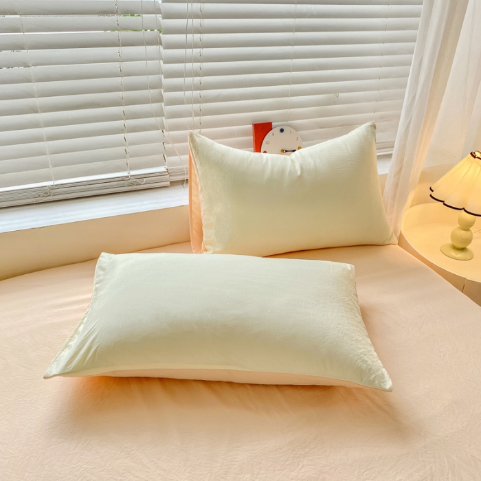 91家纺网 家纺一手货源 找家纺 雨帆家纺 2024新款简约亲肤水洗棉双拼四件套 水洗棉奶玉