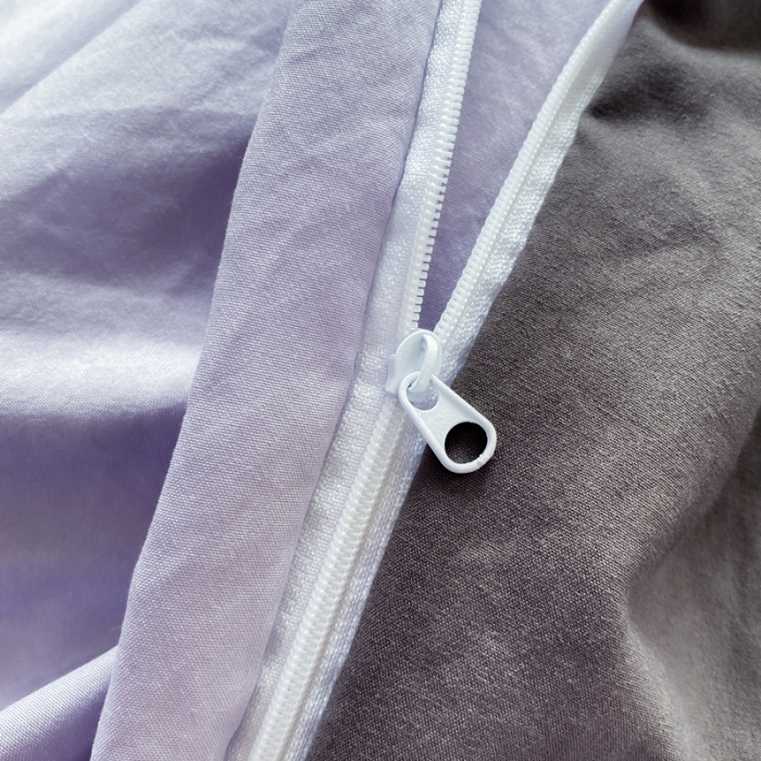 91家纺网 家纺一手货源 找家纺 雨帆家纺 2024新款简约亲肤水洗棉双拼四件套 水洗棉紫灰