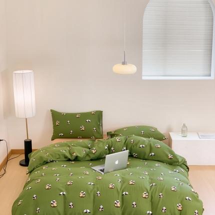 91家纺网 家纺一手货源 找家纺 源启生活 新原创A类双层纱布全棉印花四件套纯棉三件套 绿色熊猫