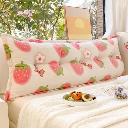 91家纺网 家纺一手货源 找家纺 碧尔 2025新款直条牛奶绒床头靠垫 草莓小花