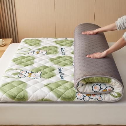 91家纺网 家纺一手货源 找家纺 暖季 2025新款加厚磨毛防滑印花床垫直播供货 绿心熊