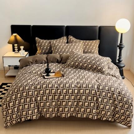 91家纺网 家纺一手货源 找家纺 暖芯优选 2025新款小清新印花全棉磨毛四件套 芬迪