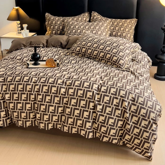 91家纺网 家纺一手货源 找家纺 暖芯优选 2025新款小清新印花全棉磨毛四件套 芬迪