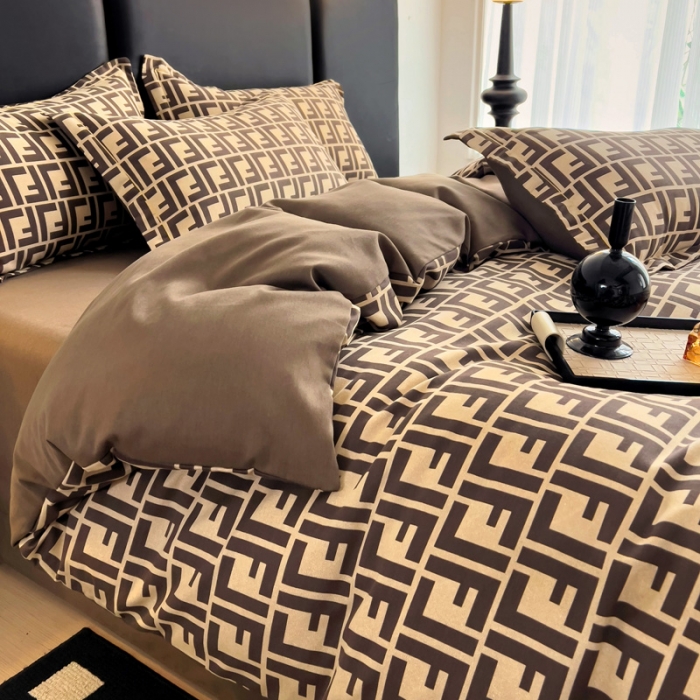 91家纺网 家纺一手货源 找家纺 暖芯优选 2025新款小清新印花全棉磨毛四件套 芬迪