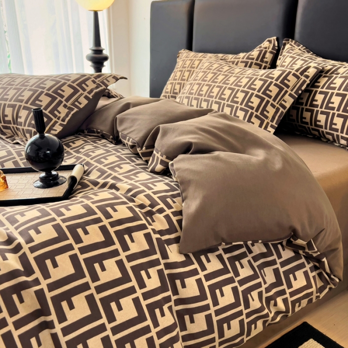 91家纺网 家纺一手货源 找家纺 暖芯优选 2025新款小清新印花全棉磨毛四件套 芬迪