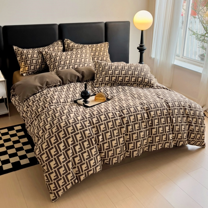 91家纺网 家纺一手货源 找家纺 暖芯优选 2025新款小清新印花全棉磨毛四件套 芬迪