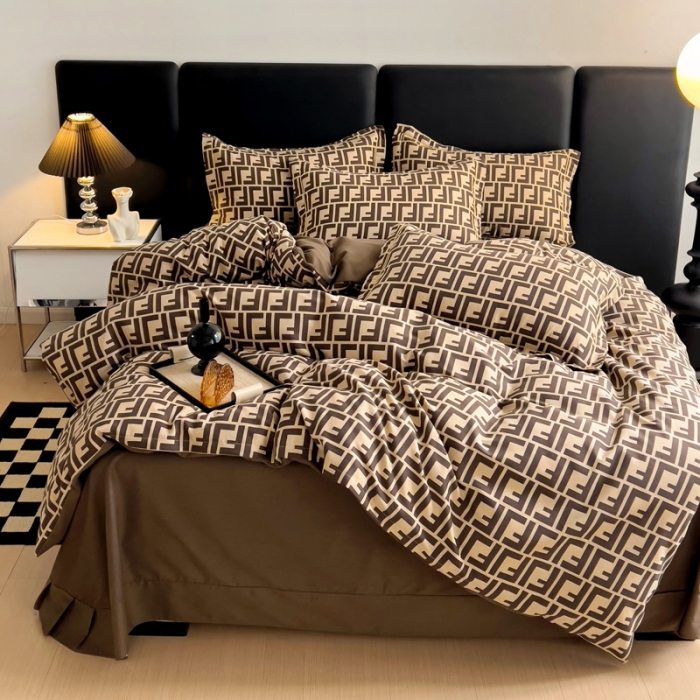 91家纺网 家纺一手货源 找家纺 暖芯优选 2025新款小清新印花全棉磨毛四件套 芬迪