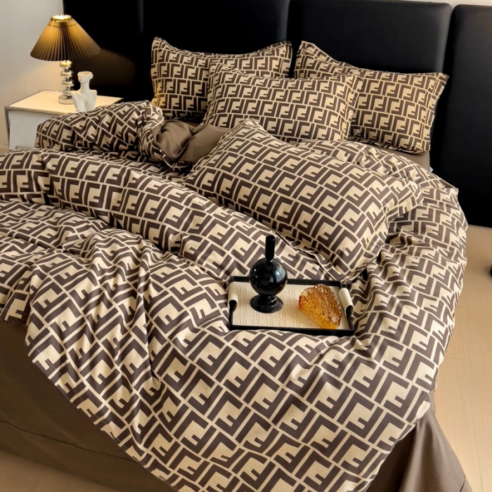 91家纺网 家纺一手货源 找家纺 暖芯优选 2025新款小清新印花全棉磨毛四件套 芬迪