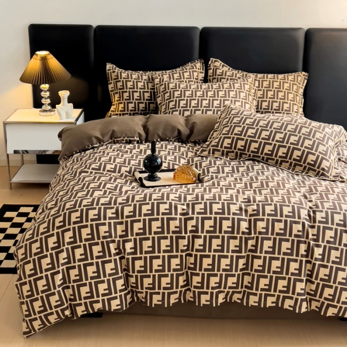 91家纺网 家纺一手货源 找家纺 暖芯优选 2025新款小清新印花全棉磨毛四件套 芬迪