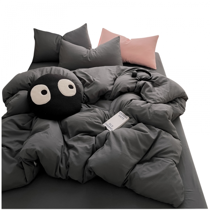 91家纺网 家纺一手货源 找家纺 优承佳生活馆 2024新款水洗m纯色四件套 布鲁灰