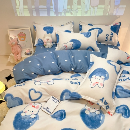 91家纺网 家纺一手货源 找家纺 秋冬加厚保暖植物羊绒磨毛床单款床笠款四件套磨绒棉套件