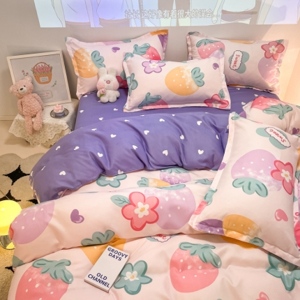 91家纺网 家纺一手货源 找家纺 秋冬加厚保暖植物羊绒磨毛床单款床笠款四件套磨绒棉套件