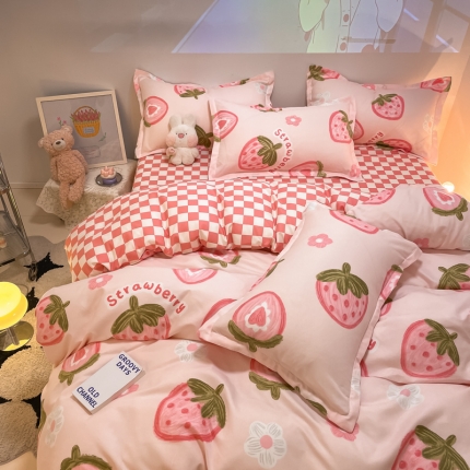 91家纺网 家纺一手货源 找家纺 秋冬加厚保暖植物羊绒磨毛床单款床笠款四件套磨绒棉套件