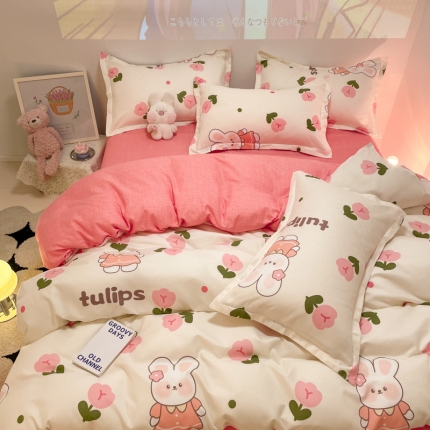 91家纺网 家纺一手货源 找家纺 秋冬加厚保暖植物羊绒磨毛床单款床笠款四件套磨绒棉套件