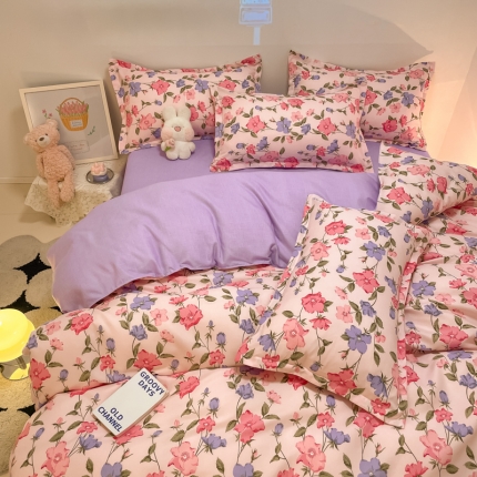 91家纺网 家纺一手货源 找家纺 秋冬加厚保暖植物羊绒磨毛床单款床笠款四件套磨绒棉套件