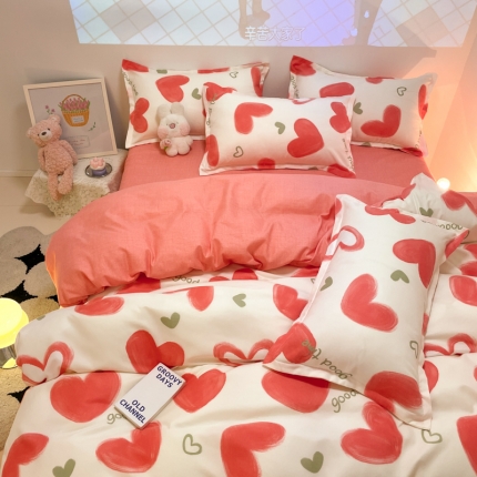 91家纺网 家纺一手货源 找家纺 秋冬加厚保暖植物羊绒磨毛床单款床笠款四件套磨绒棉套件