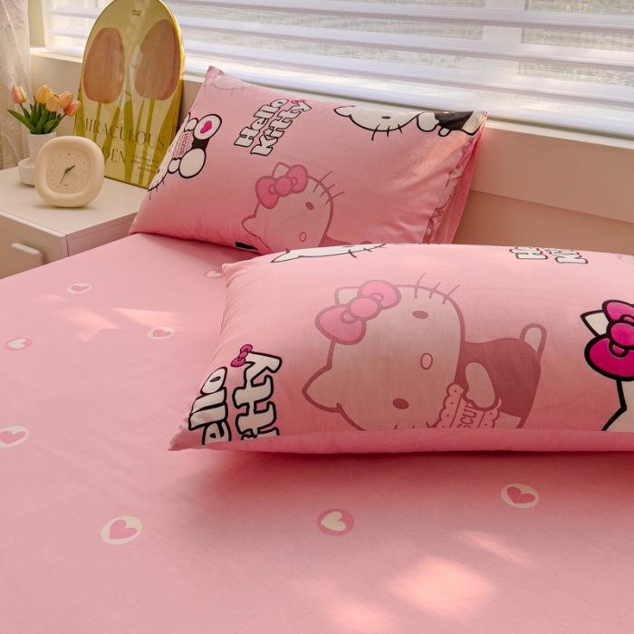 91家纺网 家纺一手货源 找家纺 金丝鸟 2024新款全棉可爱卡通四件套 粉色凯蒂小姐