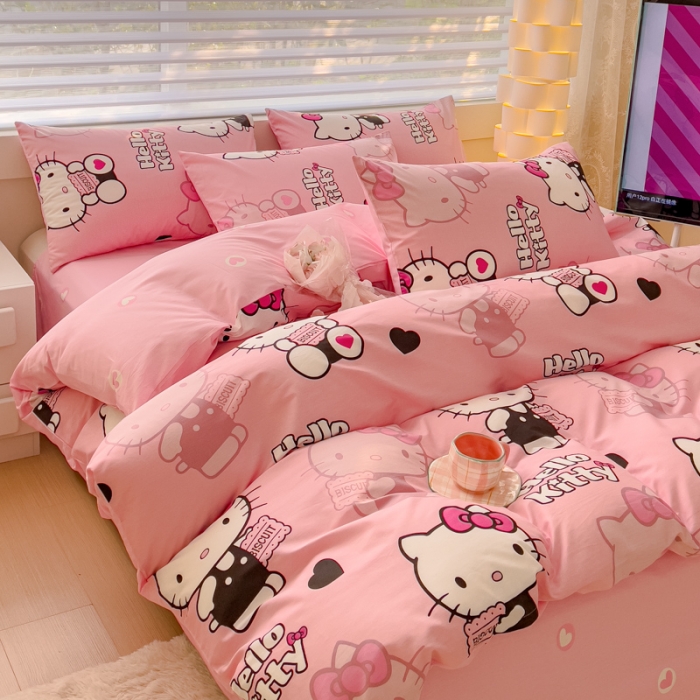 91家纺网 家纺一手货源 找家纺 金丝鸟 2024新款全棉可爱卡通四件套 粉色凯蒂小姐