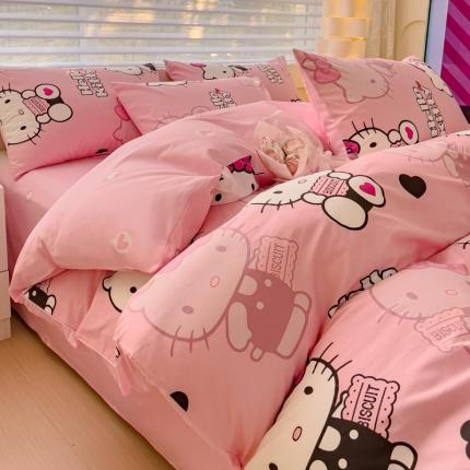 金丝鸟 2024新款全棉可爱卡通四件套 粉色凯蒂小姐