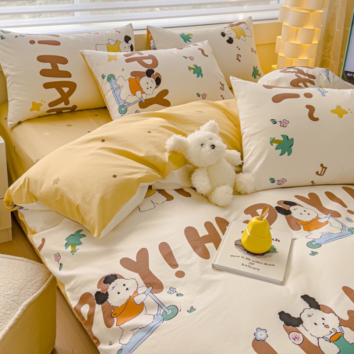 91家纺网 家纺一手货源 找家纺 金丝鸟 2024新款全棉可爱卡通四件套 快乐滑板