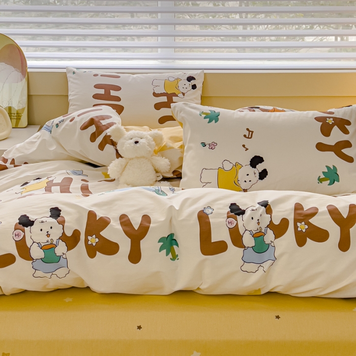 91家纺网 家纺一手货源 找家纺 金丝鸟 2024新款全棉可爱卡通四件套 快乐滑板