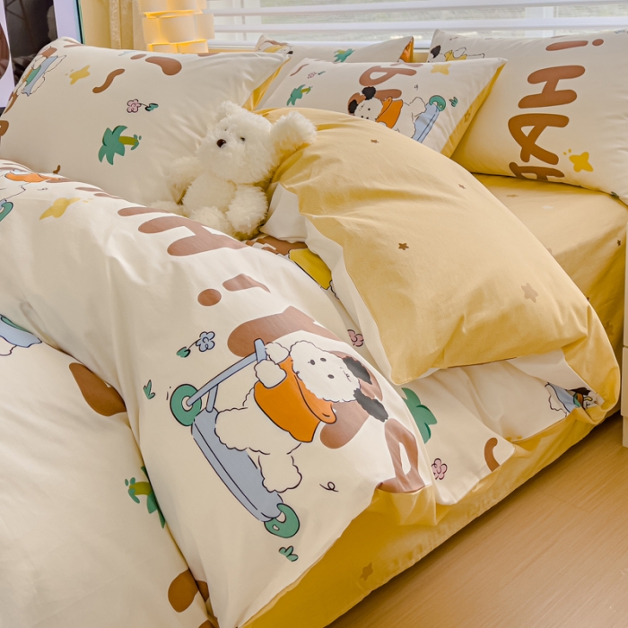 91家纺网 家纺一手货源 找家纺 金丝鸟 2024新款全棉可爱卡通四件套 快乐滑板