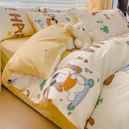 金丝鸟 2024新款全棉可爱卡通四件套 快乐滑板