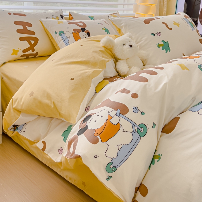 91家纺网 家纺一手货源 找家纺 金丝鸟 2024新款全棉可爱卡通四件套 快乐滑板