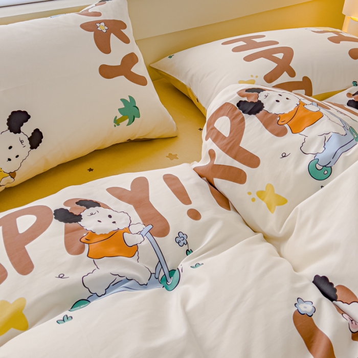 91家纺网 家纺一手货源 找家纺 金丝鸟 2024新款全棉可爱卡通四件套 快乐滑板