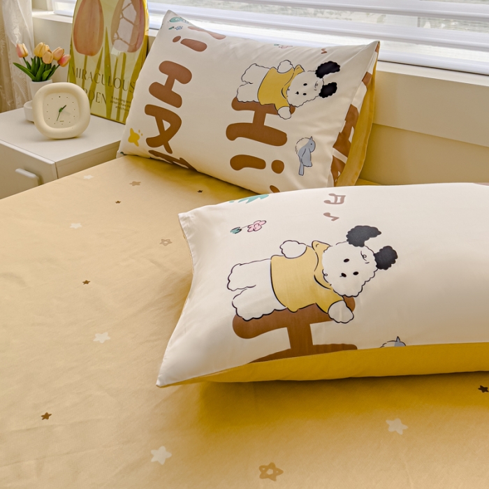 91家纺网 家纺一手货源 找家纺 金丝鸟 2024新款全棉可爱卡通四件套 快乐滑板