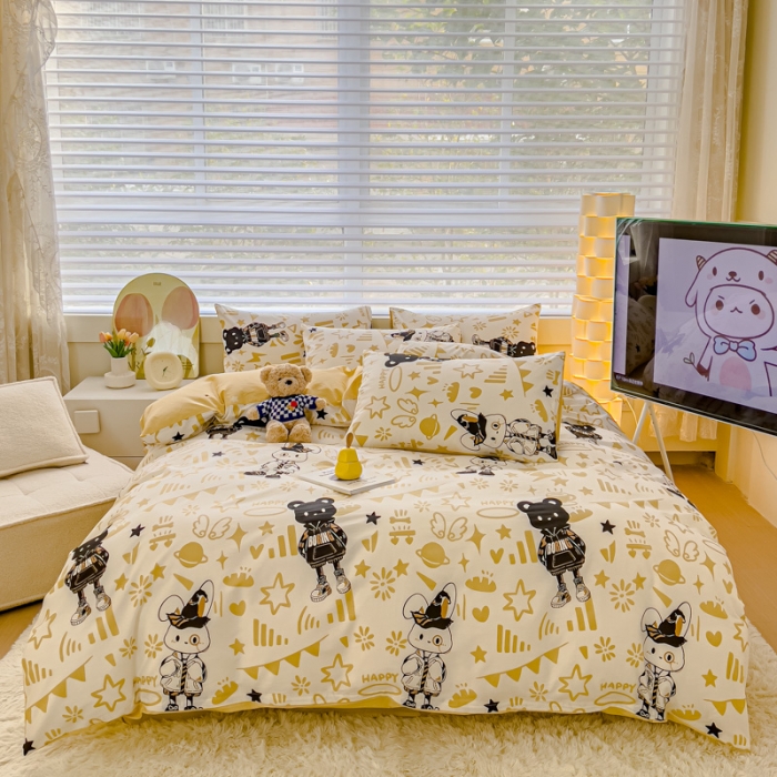 91家纺网 家纺一手货源 找家纺 金丝鸟 2024新款全棉可爱卡通四件套 南柯兔斯基