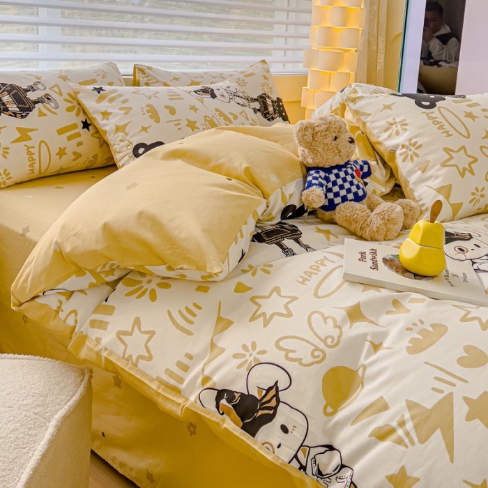 91家纺网 家纺一手货源 找家纺 金丝鸟 2024新款全棉可爱卡通四件套 南柯兔斯基
