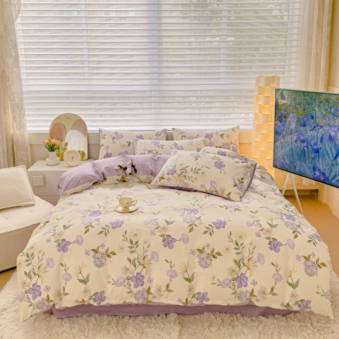 91家纺网 家纺一手货源 找家纺 金丝鸟 2024新款全棉可爱卡通四件套 素夕