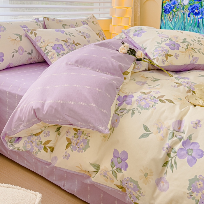 91家纺网 家纺一手货源 找家纺 金丝鸟 2024新款全棉可爱卡通四件套 素夕