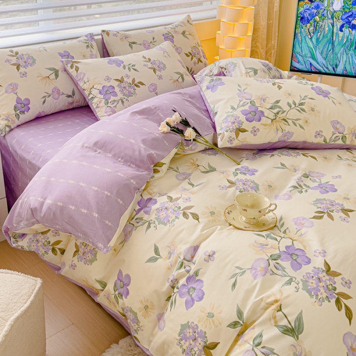 91家纺网 家纺一手货源 找家纺 金丝鸟 2024新款全棉可爱卡通四件套 素夕