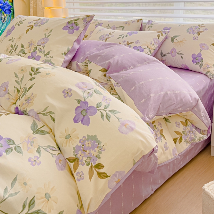 91家纺网 家纺一手货源 找家纺 金丝鸟 2024新款全棉可爱卡通四件套 素夕