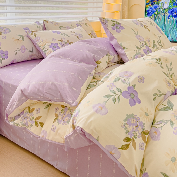 91家纺网 家纺一手货源 找家纺 金丝鸟 2024新款全棉可爱卡通四件套 素夕