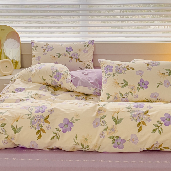 91家纺网 家纺一手货源 找家纺 金丝鸟 2024新款全棉可爱卡通四件套 素夕