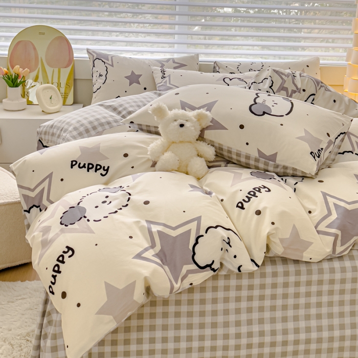 91家纺网 家纺一手货源 找家纺 金丝鸟 2024新款全棉可爱卡通四件套 星际小雪狗