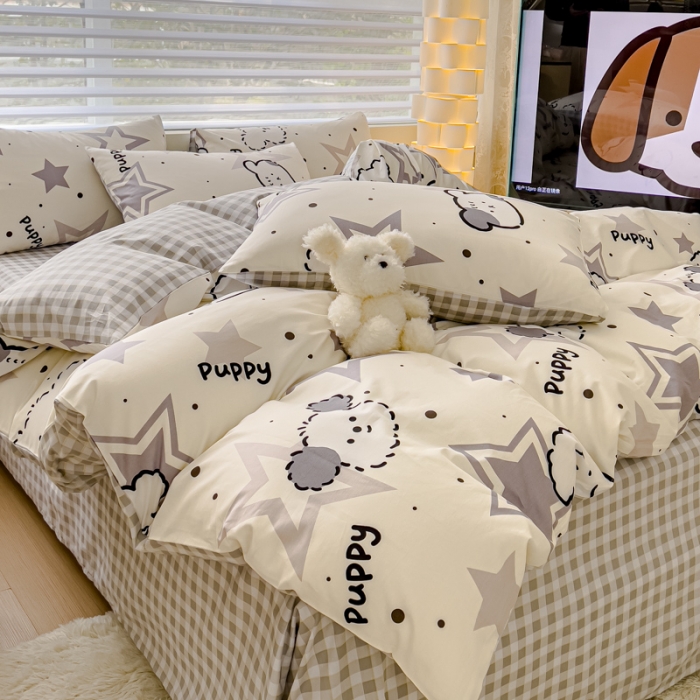 91家纺网 家纺一手货源 找家纺 金丝鸟 2024新款全棉可爱卡通四件套 星际小雪狗