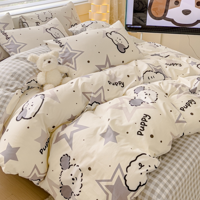 91家纺网 家纺一手货源 找家纺 金丝鸟 2024新款全棉可爱卡通四件套 星际小雪狗