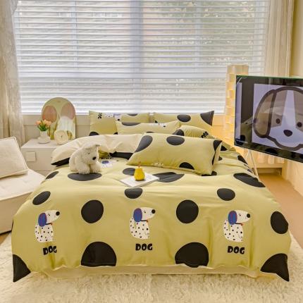 金丝鸟 2024新款全棉可爱卡通四件套 绿色大波点狗