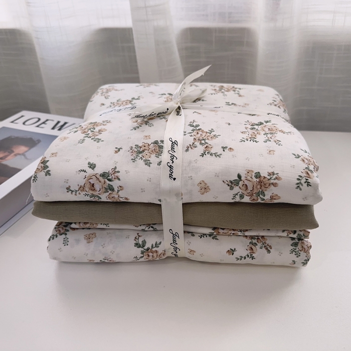 91家纺网 家纺一手货源 找家纺 爱思佳 2024新款A类母婴全棉双层纱印花四件套 罗蔓