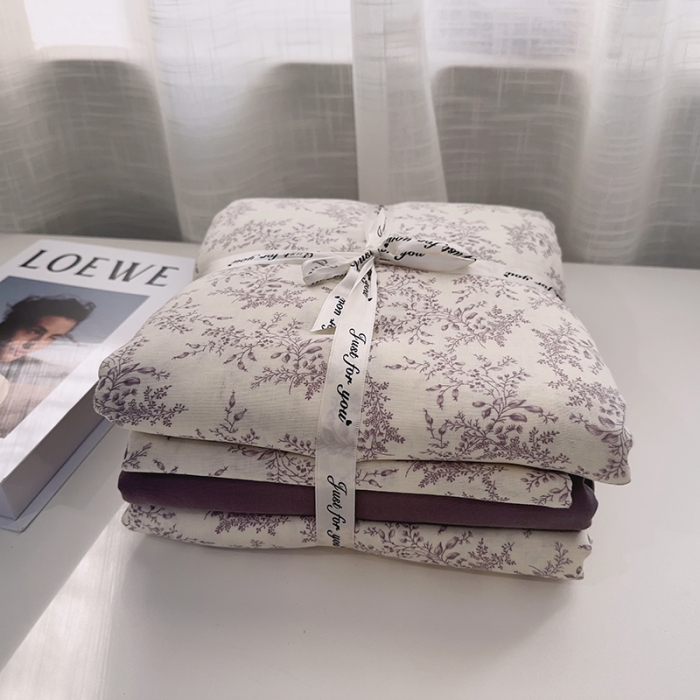 91家纺网 家纺一手货源 找家纺 爱思佳 2024新款A类母婴全棉双层纱印花四件套 紫萱