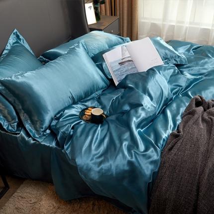 91家纺网 家纺一手货源 找家纺 梦尚舒 2025新款水洗冰丝单被套 月光蓝