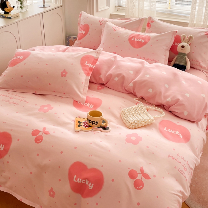 91家纺网 家纺一手货源 找家纺 世爵家纺 2023新款亲肤印花磨毛四件套 甜心樱桃