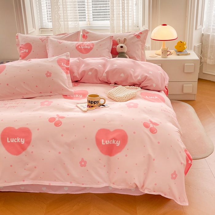 91家纺网 家纺一手货源 找家纺 世爵家纺 2023新款亲肤印花磨毛四件套 甜心樱桃