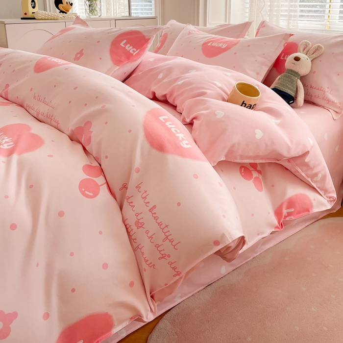 91家纺网 家纺一手货源 找家纺 世爵家纺 2023新款亲肤印花磨毛四件套 甜心樱桃