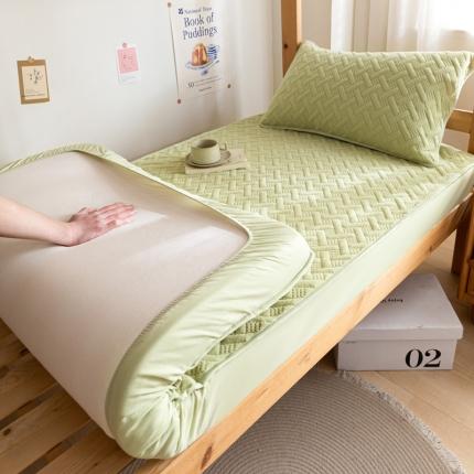 91家纺网 家纺一手货源 找家纺 莱登卡奴 2024新款A类针织棉拉绒大豆夹棉床笠 针织夹棉-果绿