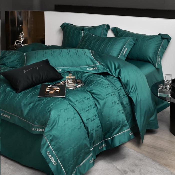 91家纺网 家纺一手货源 找家纺 新款100支长绒棉提花拼角刺绣套件